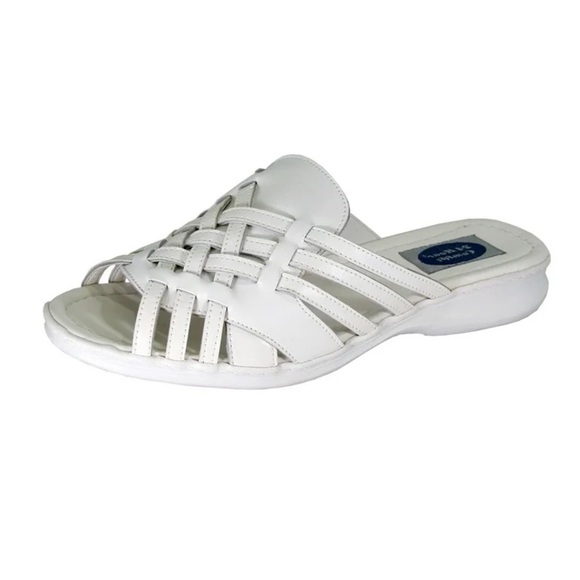 24 Hour Comfort White Leather Woven Slide Sandals – Size 11WW (Double Wide) - Picture 1 of 7